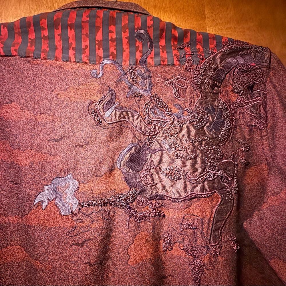 Classic Burgundy and Black Embroidered Shirt